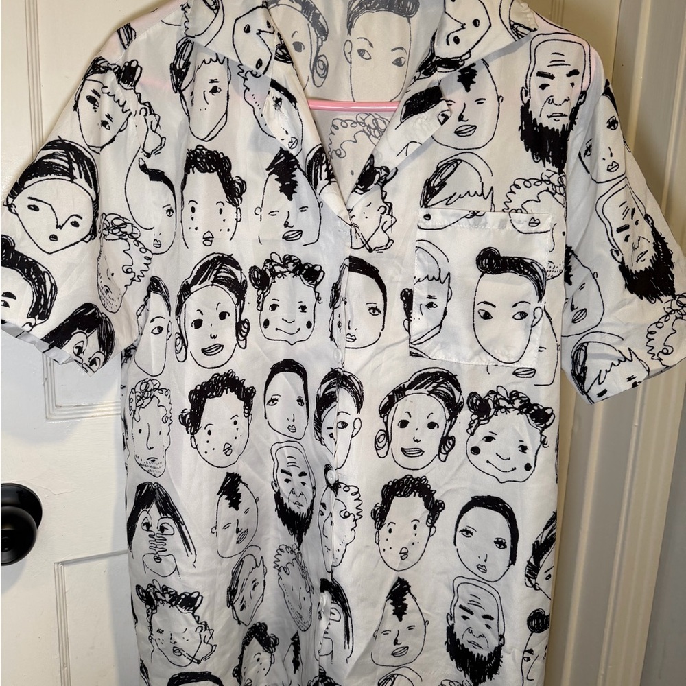 Vintage faces women’s shirt blouse
- Black and White
